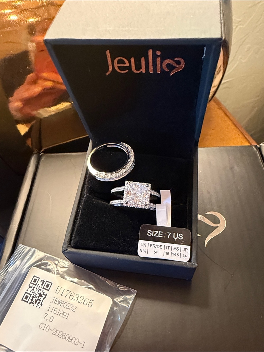Silver White CZ Halo Engagement Ring Set - Size 7 US